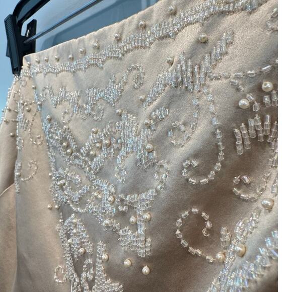 Talbots Sleeveless Silk Dress Size 8 Champagne Beige Chiffon Beaded Gown Formal - Picture 2 of 10